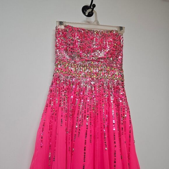 Elegant Pink Strapless Sequin Dress By Mori Lee Size 0 - Picture 2 of 7